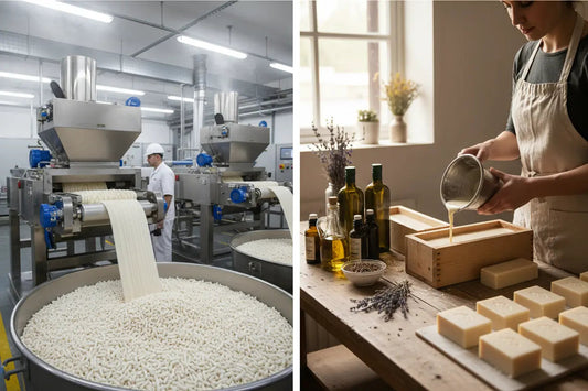 What is the difference between commercial soap noodle production vs castile handmade soap? MountainSkySoap