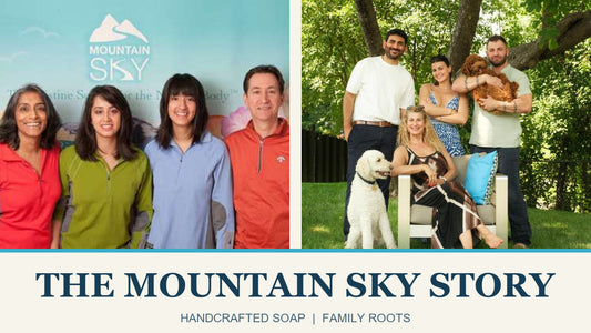 Two family group photos illustrating the Mountain Sky story