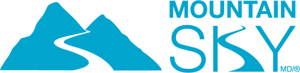 Logo of Mountain Sky MD with blue mountain silhouette and text.