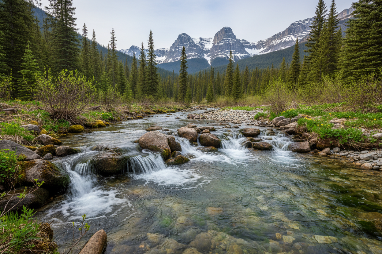 Canadian mountain spring water and sustainable watershed